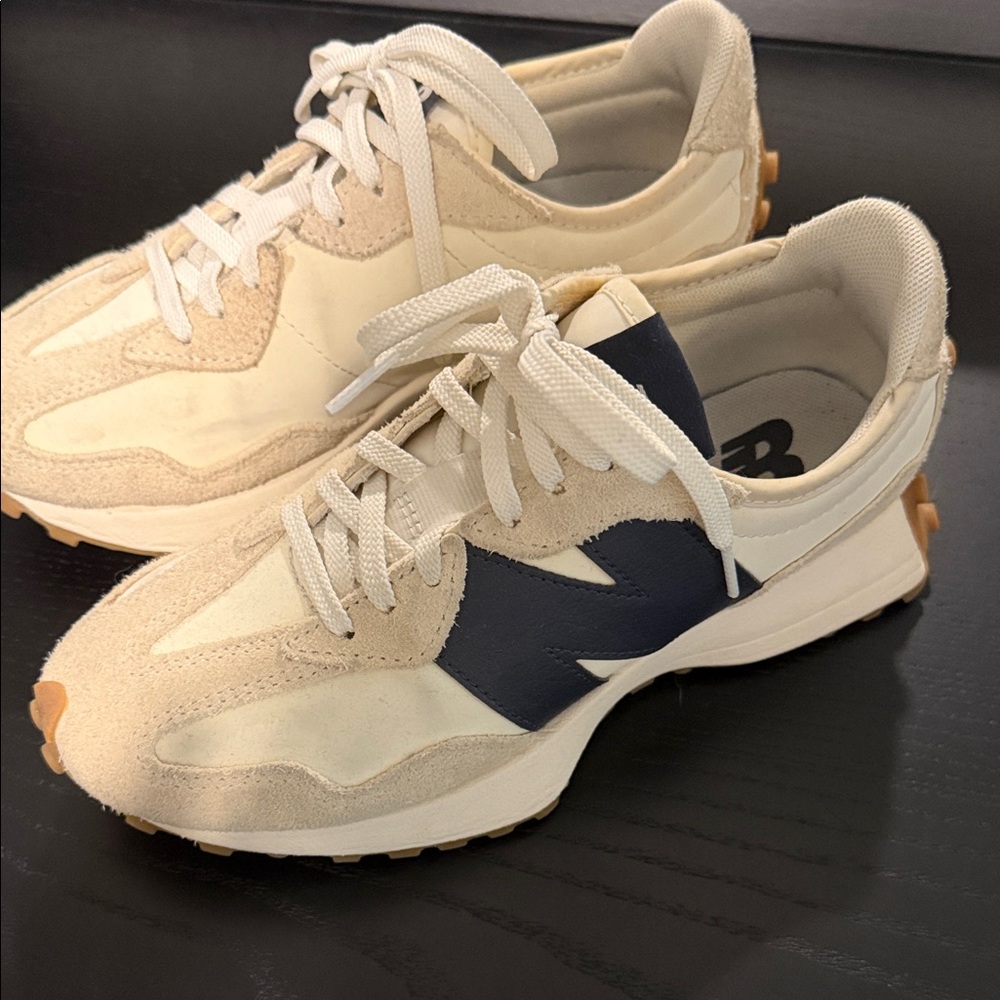 New Balance Beige and Dark Blue Sneakers